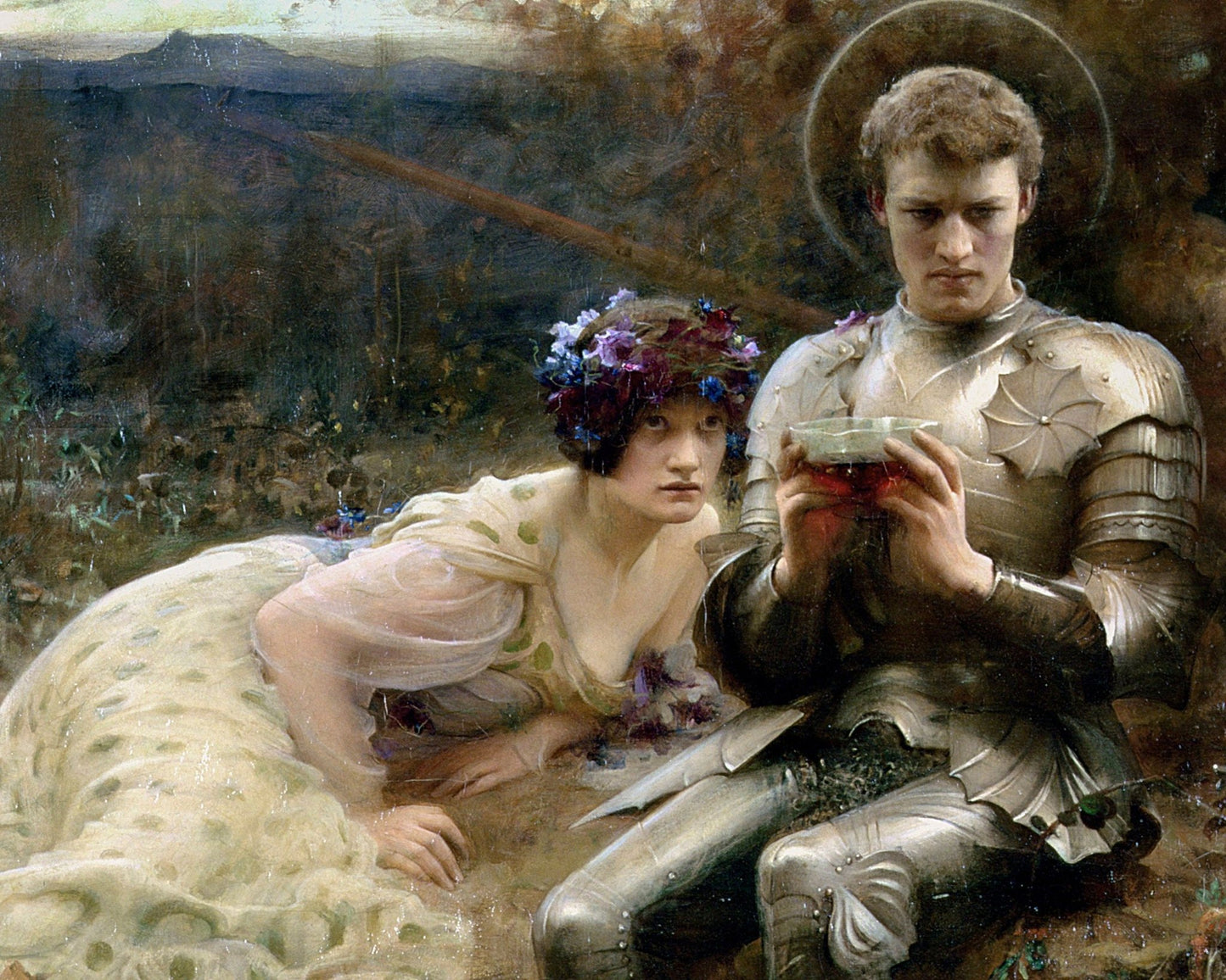 Arthur Hacker "The Temptation of Sir Percival" (c.1894) - Mabon Gallery