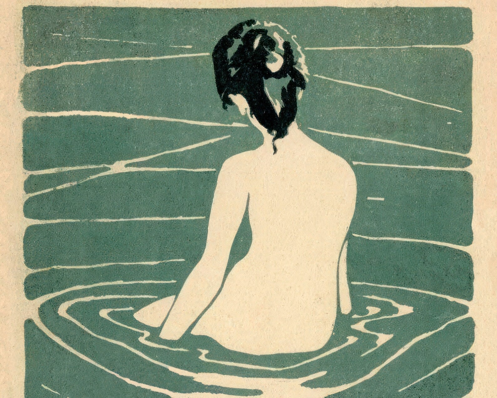 Ichijō Narumi "At the Hot Spring" (c.1906) Vintage Japanese Postcard - Mabon Gallery