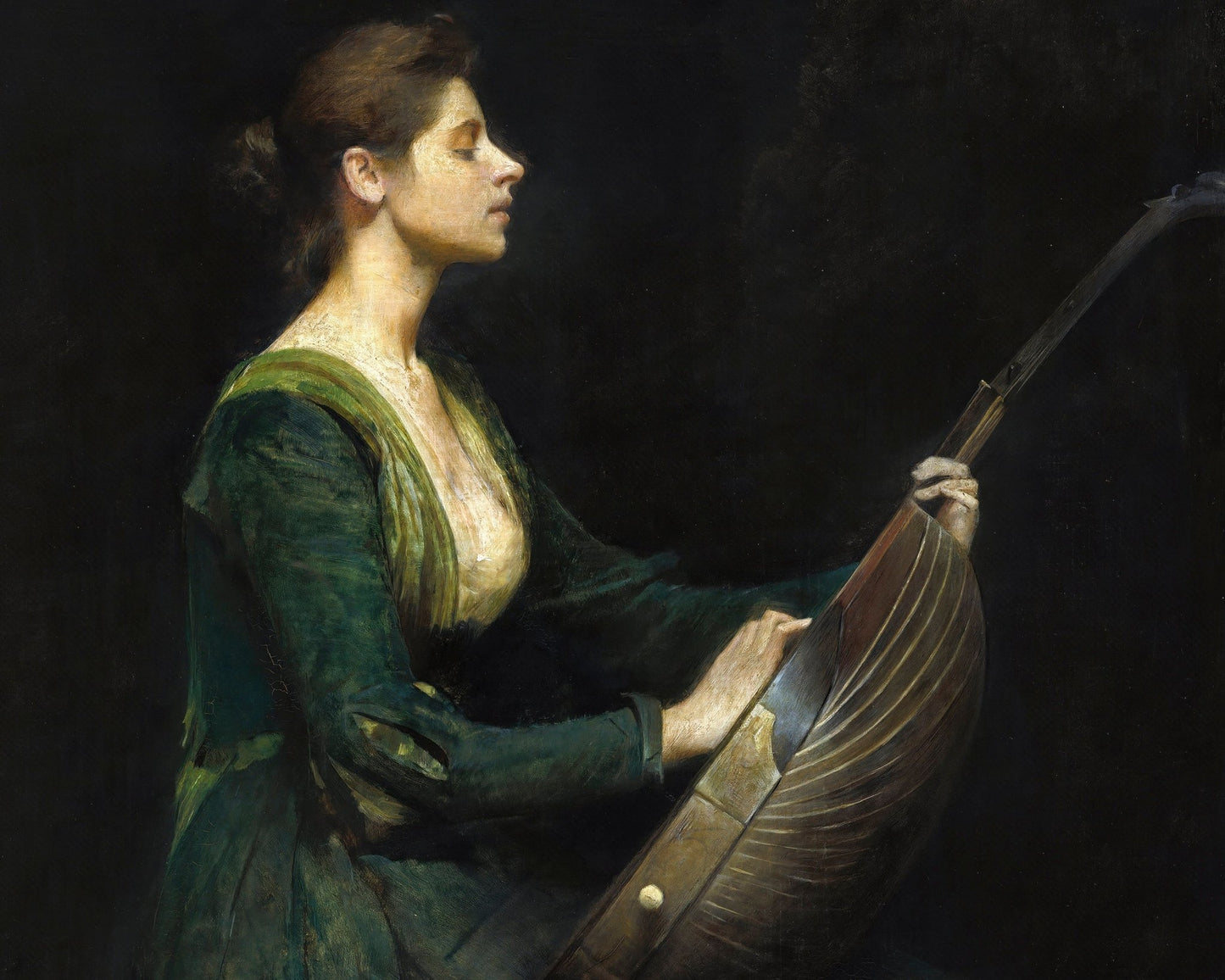 Thomas Wilmer Dewing "Lady with a Lute" (c. 1886) - Mabon Gallery