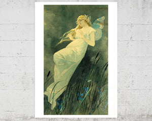 Alphonse Mucha "Elf With Iris Flowers" (c.1890) - Mabon Gallery