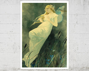 Alphonse Mucha "Elf With Iris Flowers" (c.1890) - Mabon Gallery