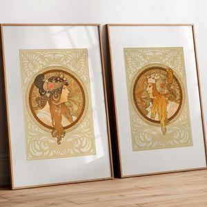 Alphonse Mucha "Têtes Byzantines" (c.1897) Pair of Fine Art Prints - Mabon Gallery