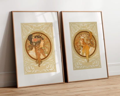 Alphonse Mucha "Têtes Byzantines" (c.1897) Pair of Fine Art Prints - Mabon Gallery