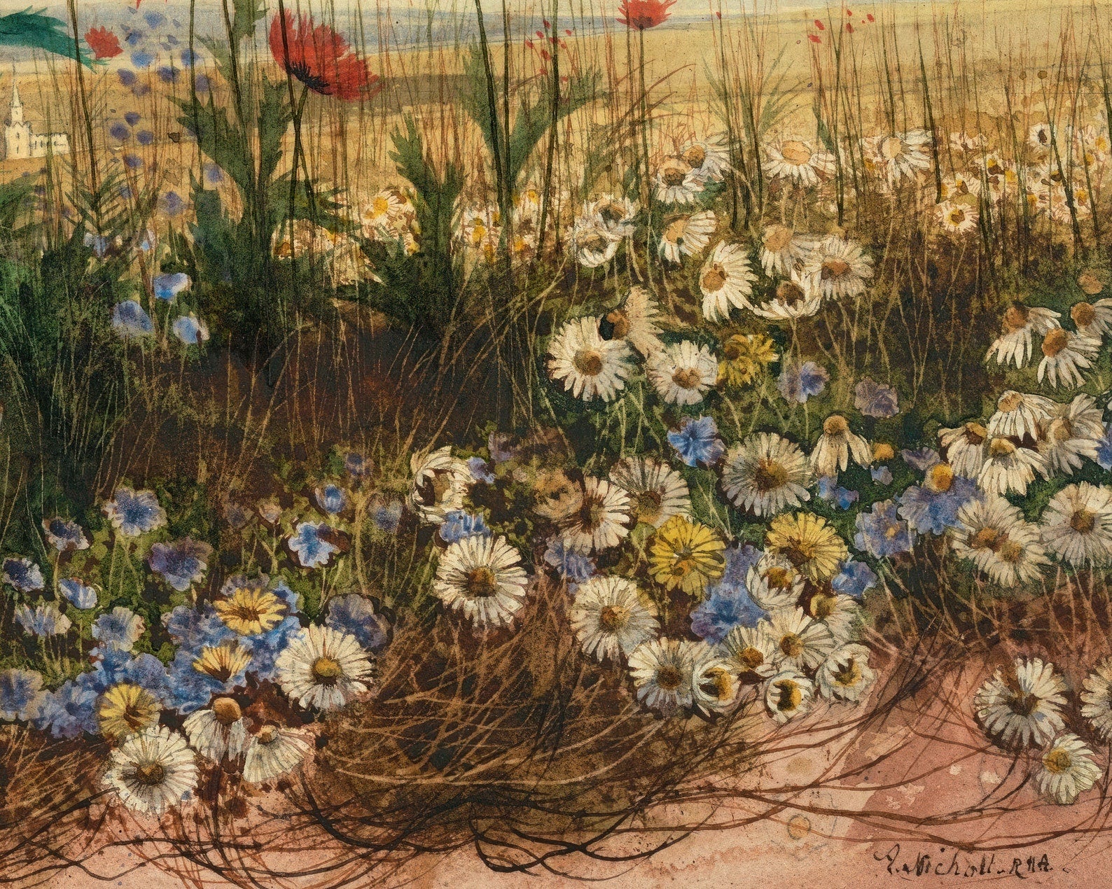 Andrew Nicholls "A Distant View of Derry Through a Bank of Wild Flowers” (c.1830) - Mabon Gallery