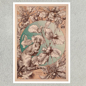 Anton Seder "Squirrel, Oak & Hazel" (c.1887) Vintage Book Illustration - Mabon Gallery