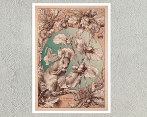 Anton Seder "Squirrel, Oak & Hazel" (c.1887) Vintage Book Illustration - Mabon Gallery
