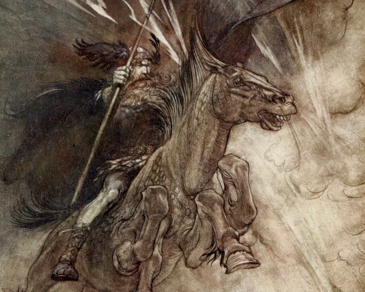 Arthur Rackham "Odin & Sleipnir" (c.1911) - Mabon Gallery