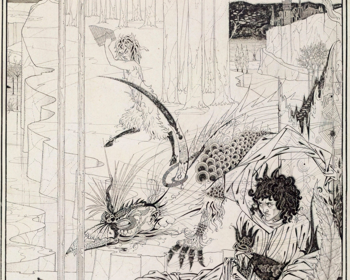 Aubrey Beardlsey "How King Arthur Saw the Questing Beast" (c.1894) - Mabon Gallery