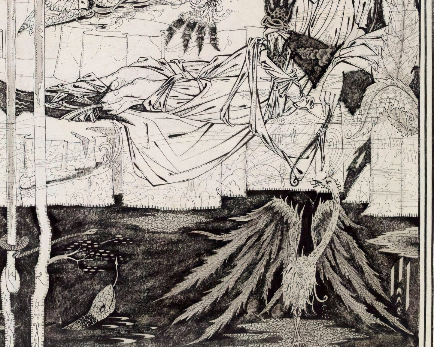Aubrey Beardlsey "How King Arthur Saw the Questing Beast" (c.1894) - Mabon Gallery
