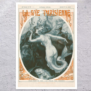 Chéri Hérouard "Mermaid Fishing, Paris Port" La Vie Parisienne Cover (c.1919) - Mabon Gallery