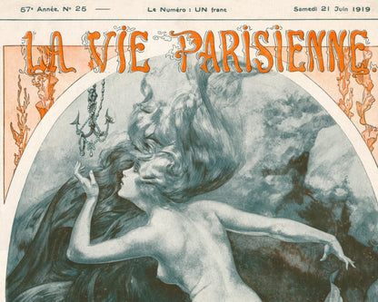 Chéri Hérouard "Mermaid Fishing, Paris Port" La Vie Parisienne Cover (c.1919) - Mabon Gallery