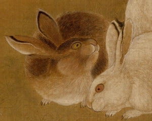 Chinese Hanging Scroll "Three Rabbits" (c.1644–1911) Qing Dynasty - Mabon Gallery