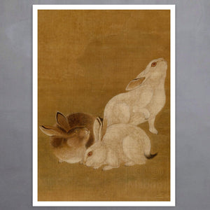 Chinese Hanging Scroll "Three Rabbits" (c.1644–1911) Qing Dynasty - Mabon Gallery