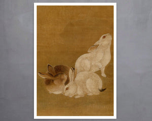 Chinese Hanging Scroll "Three Rabbits" (c.1644–1911) Qing Dynasty - Mabon Gallery