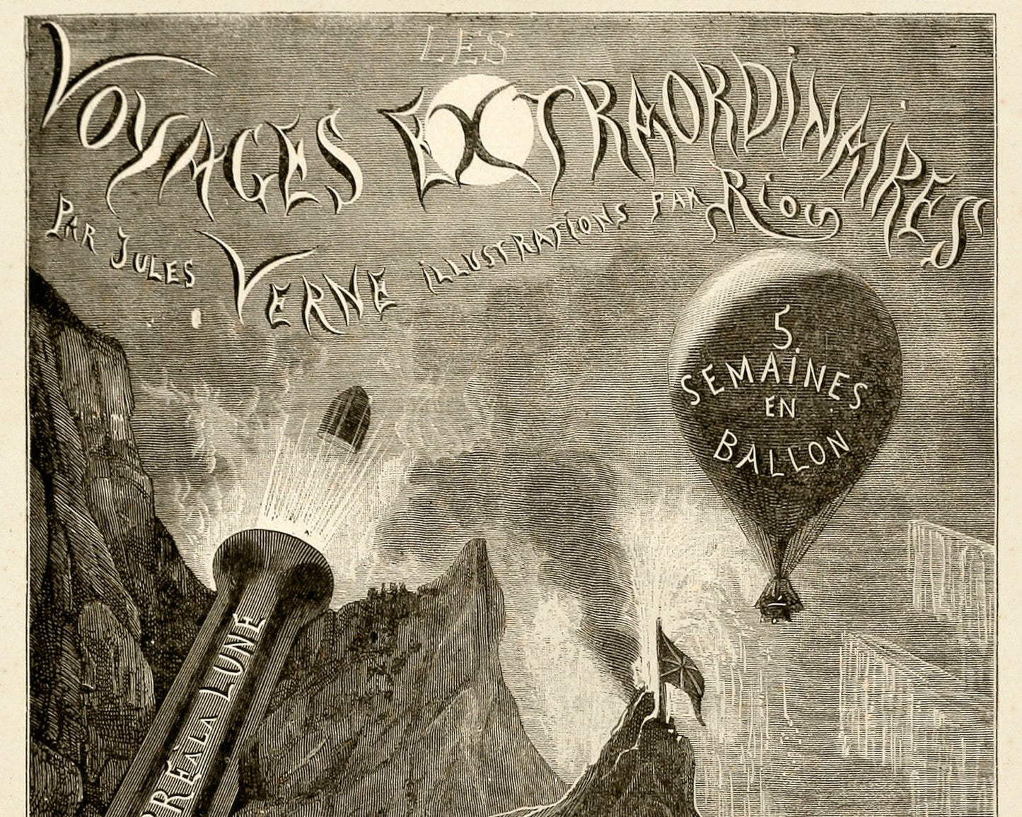 Édouard Riou Fronticepiece Illustration for "Voyages Extraordinaires" (c.1867) Jules Verne - Mabon Gallery