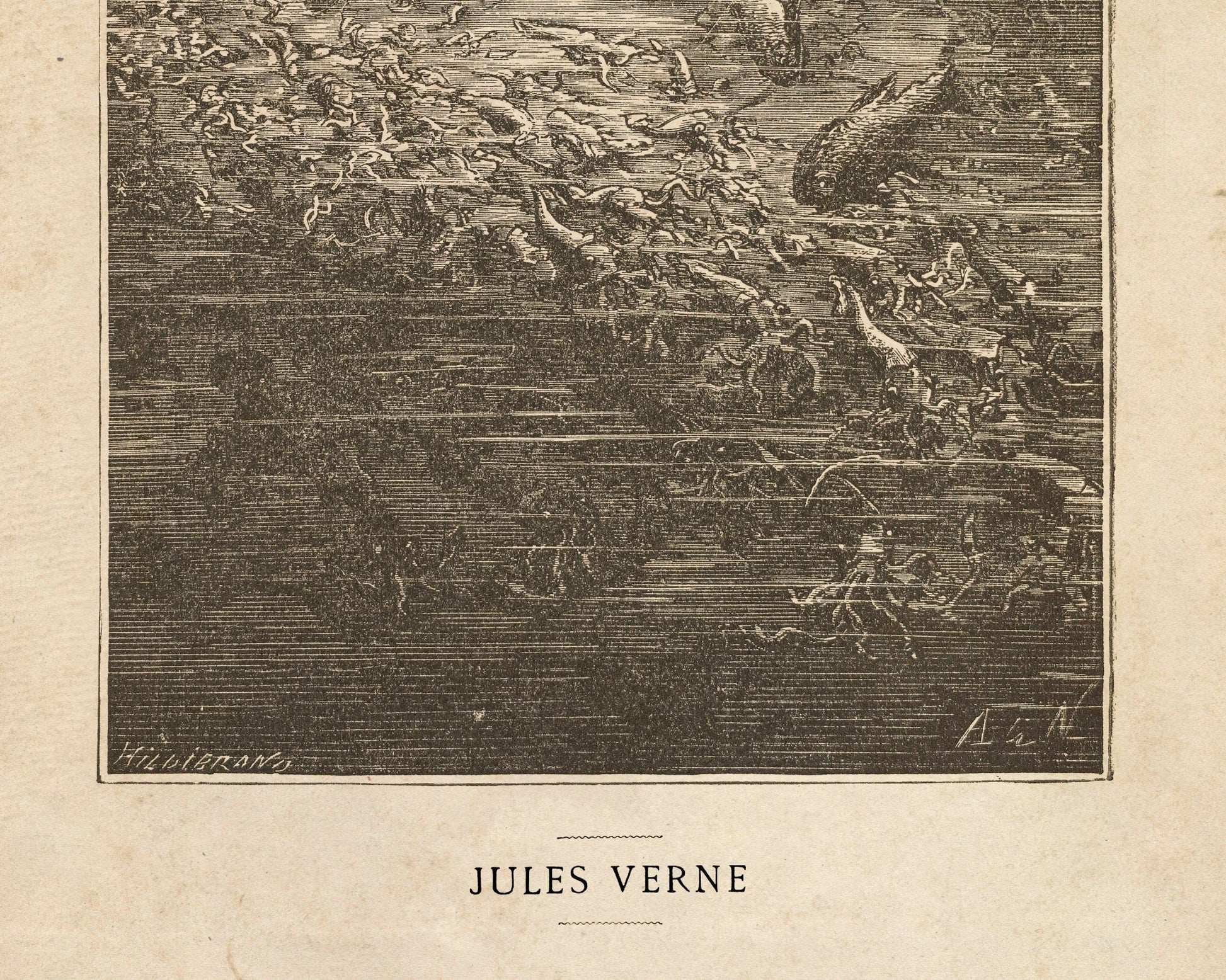 Édouard Riou "The Nautilus" (c.1870) from "Twenty Thousand Leagues Under the Seas" by Jules Verne - Mabon Gallery