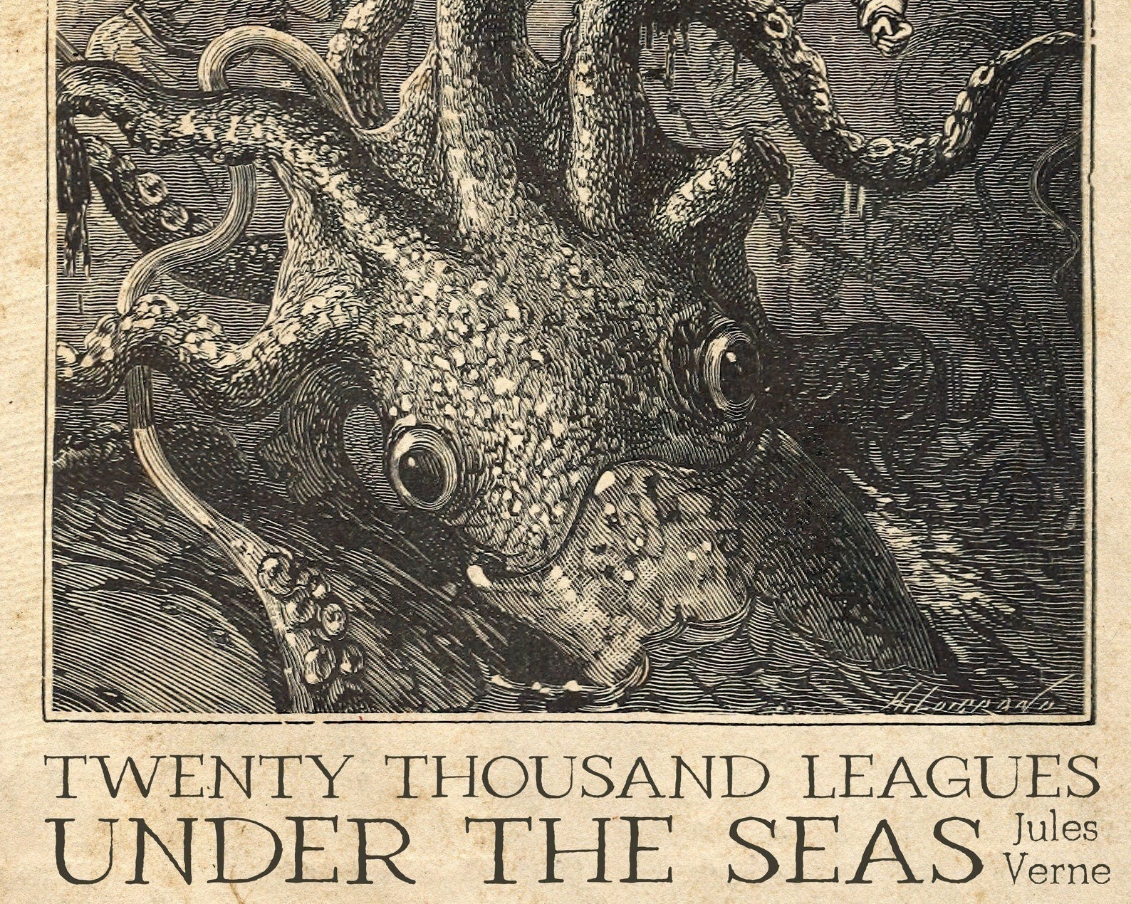 Édouard Riou "The Squid and His Victim" from Twenty Thousand Leagues Under the Seas (Jules Verne) - Mabon Gallery