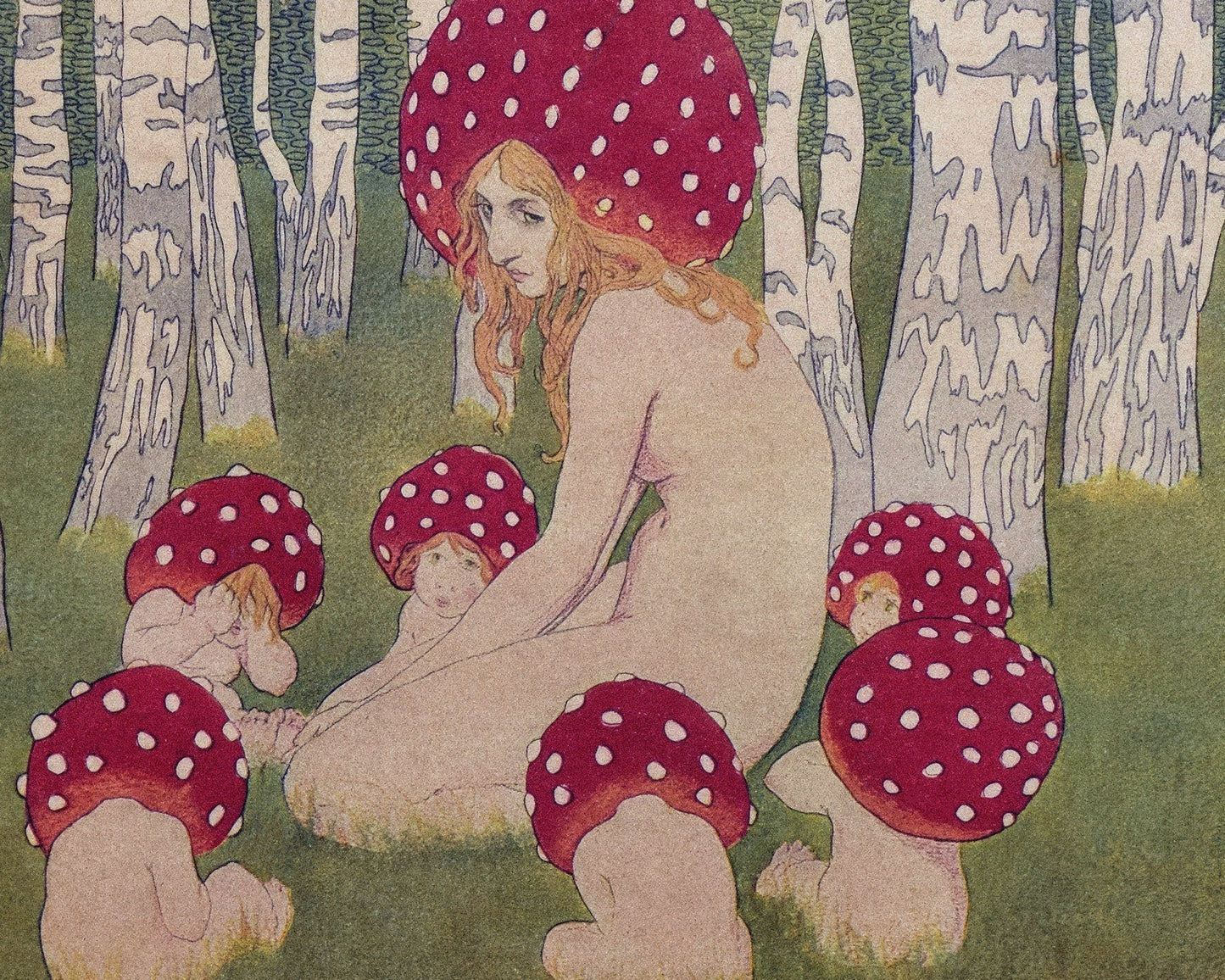 Edward Okuń "Where The Beeches Dawn / Mother Mushroom" (c.1906) - Mabon Gallery