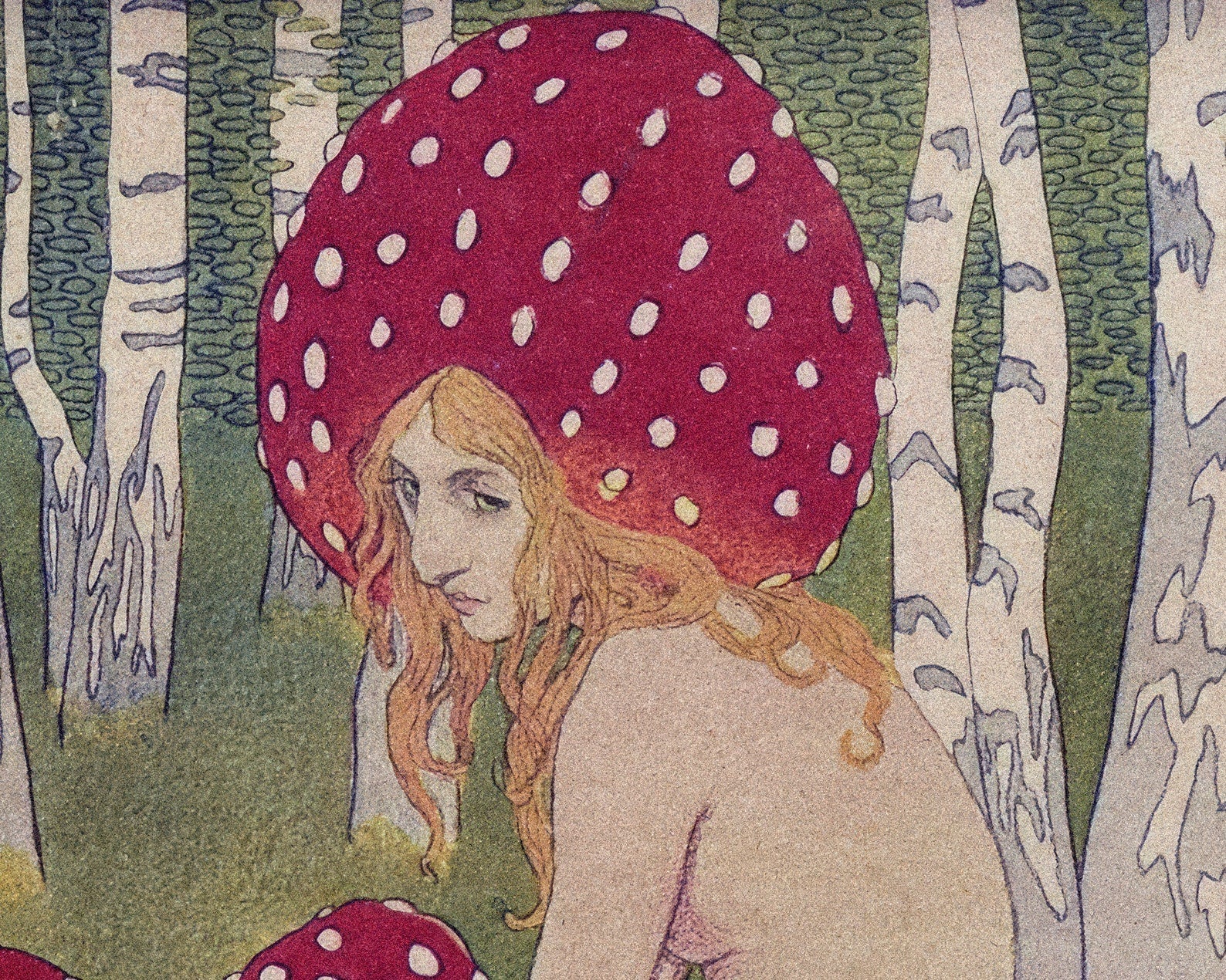 Edward Okuń "Where The Beeches Dawn / Mother Mushroom" (c.1906) - Mabon Gallery