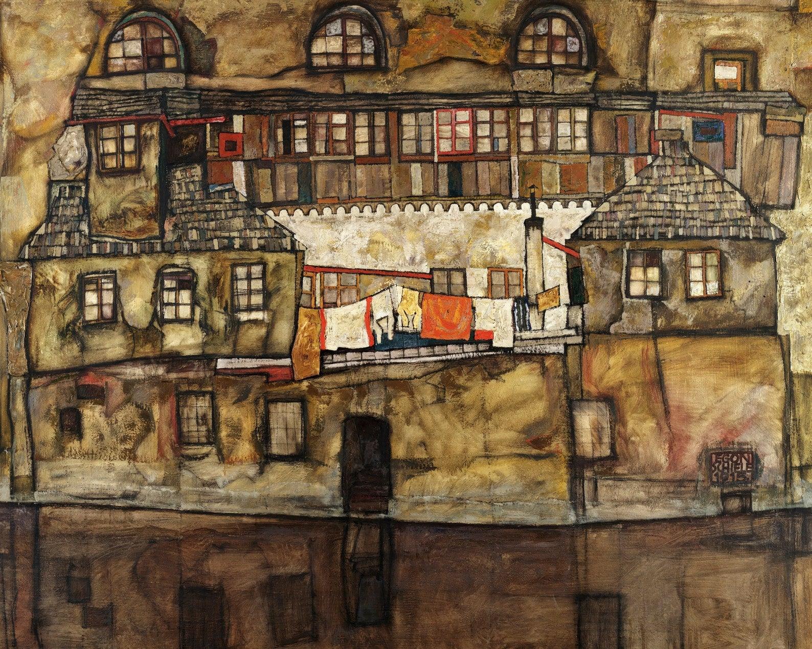 Egon Schiele "House Wall on the River" (c.1915) - Mabon Gallery