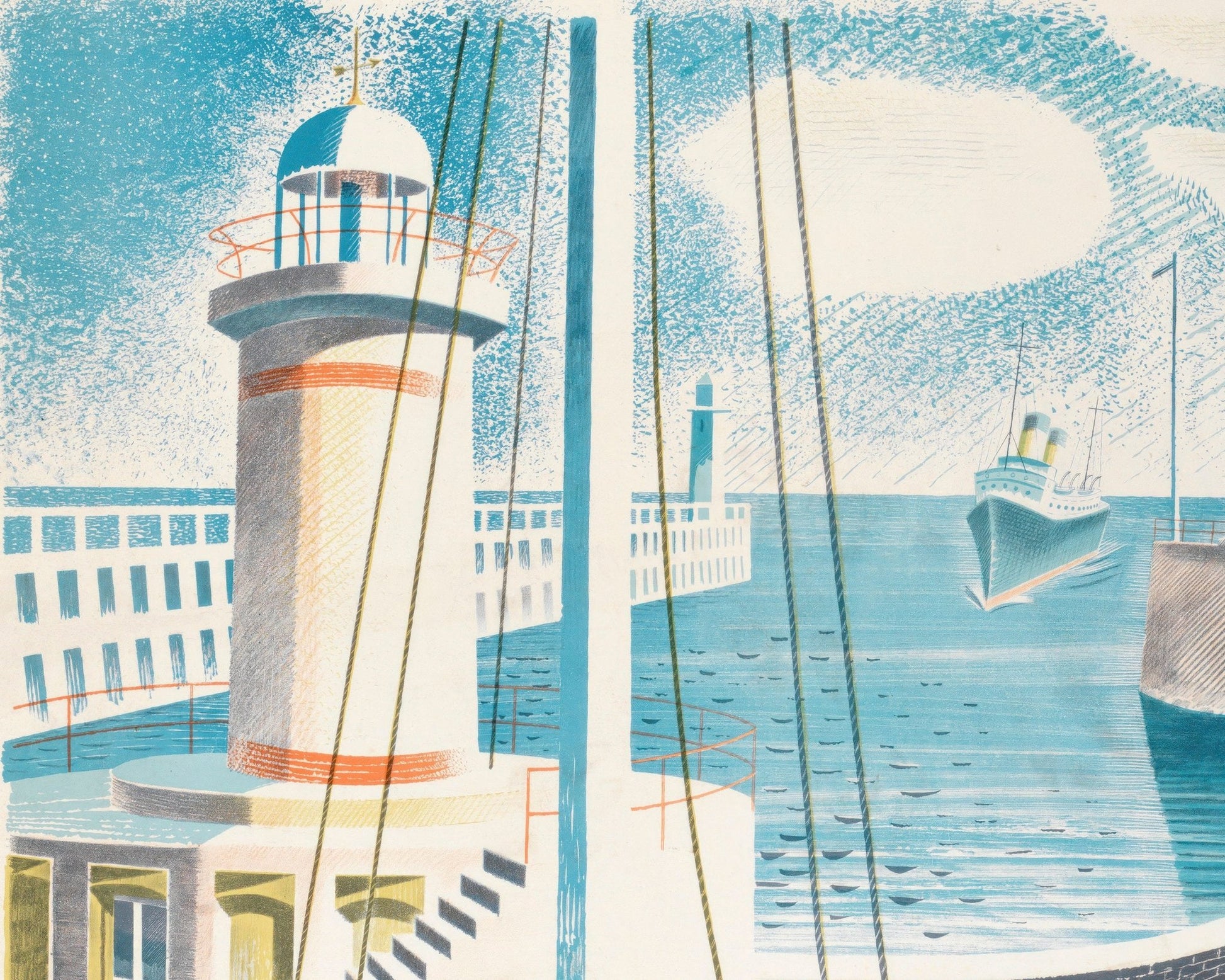 Eric Ravilious "Newhaven Harbour" (c.1937) - Mabon Gallery