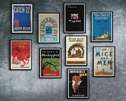 Gallery Wall Collection "Bibliophile: American Fiction Book Covers” Set of 9x A4 Giclée Fine Art Prints - Mabon Gallery