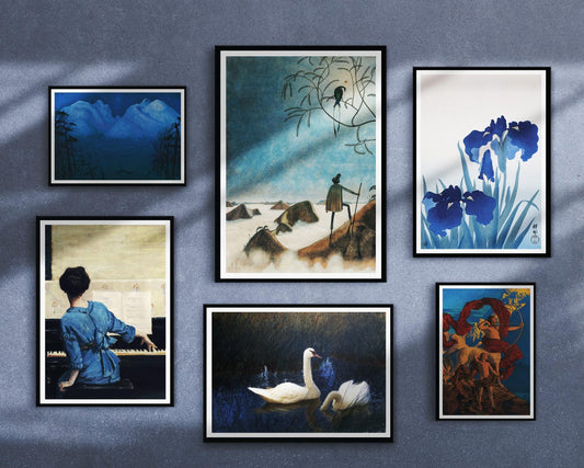 Gallery Wall Collection "Blue Theme” Set of 6 Premium Reproduction Giclée Fine Art Prints. - Mabon Gallery