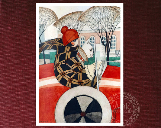 Gerda Wegener "Girl with a Pug in an Automobile" (c.1927) - Mabon Gallery