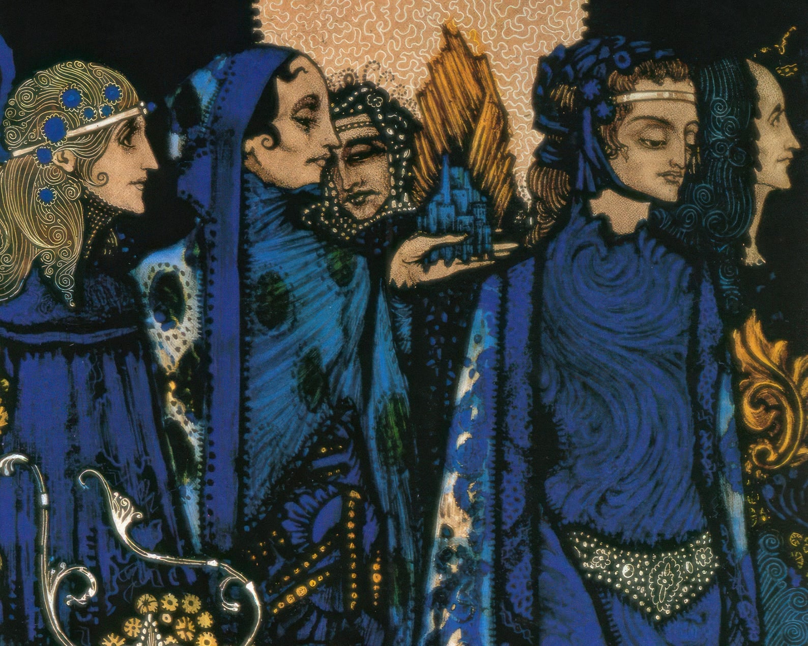 Harry Clarke "Etain, Helen, Maeve, Fand & Deirdre” (c.1917) Stained Glass Decoration for J.M Synge Poem "Queens" - Mabon Gallery