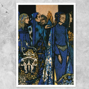 Harry Clarke "Etain, Helen, Maeve, Fand & Deirdre” (c.1917) Stained Glass Decoration for J.M Synge Poem "Queens" - Mabon Gallery