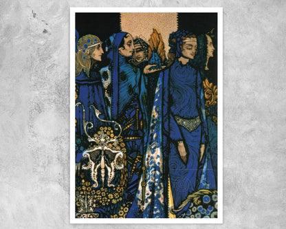 Harry Clarke "Etain, Helen, Maeve, Fand & Deirdre” (c.1917) Stained Glass Decoration for J.M Synge Poem "Queens" - Mabon Gallery