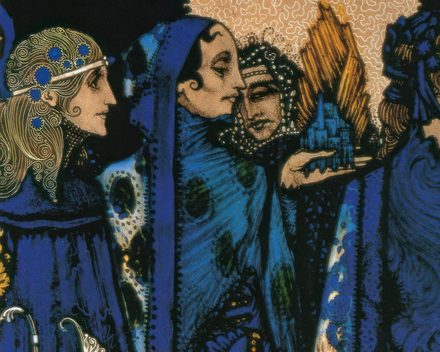 Harry Clarke "Etain, Helen, Maeve, Fand & Deirdre” (c.1917) Stained Glass Decoration for J.M Synge Poem "Queens" - Mabon Gallery