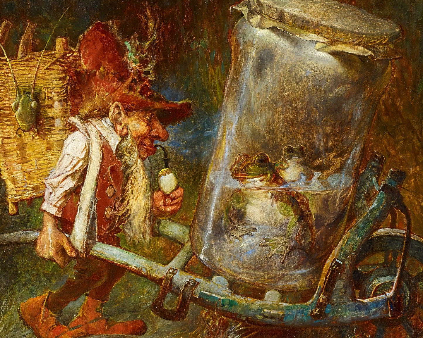 Heinrich Schlitt "Gnome with Frogs & Grasshoppers" (c.1893) - Mabon Gallery