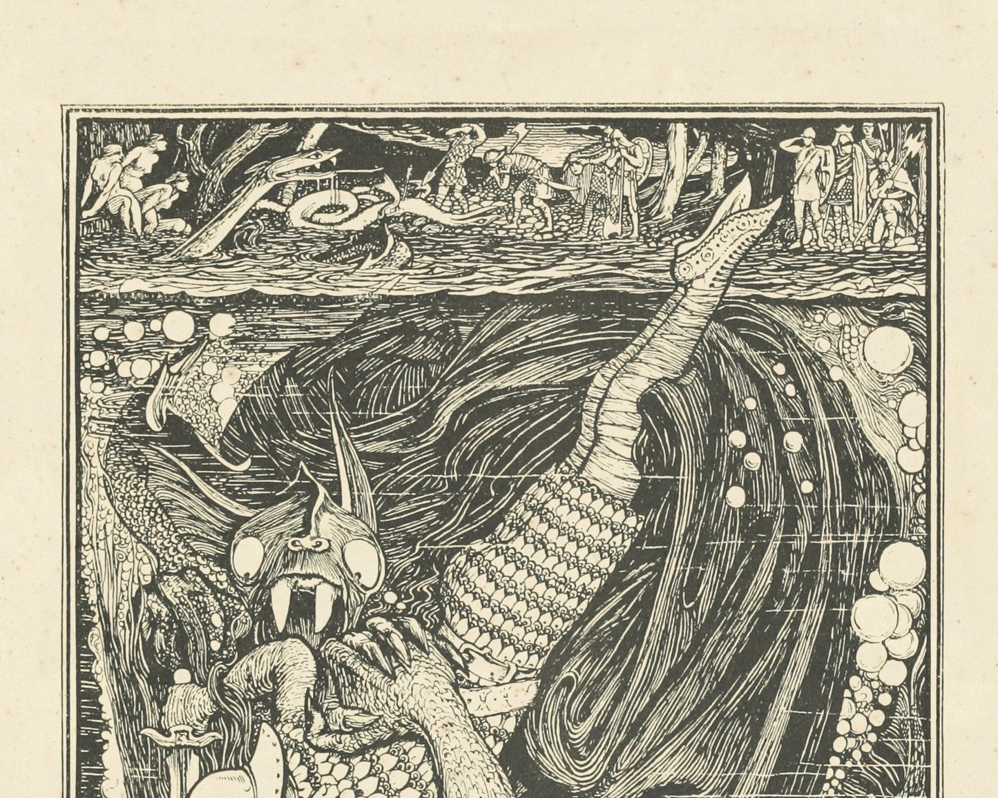 Henry Justice Ford "Beowulf battles with Grendels Mother" (c.1899) - Mabon Gallery
