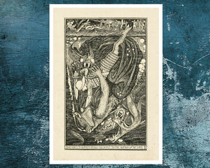 Henry Justice Ford "Beowulf battles with Grendels Mother" (c.1899) - Mabon Gallery