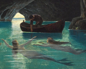 Hermann Corrodi "Fisherman and Mermaids in the Blue Grotto on Capri" (c.1880) - Mabon Gallery