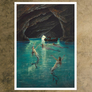 Hermann Corrodi "Fisherman and Mermaids in the Blue Grotto on Capri" (c.1880) - Mabon Gallery