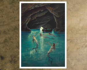 Hermann Corrodi "Fisherman and Mermaids in the Blue Grotto on Capri" (c.1880) - Mabon Gallery