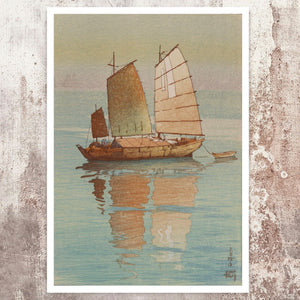 Hiroshi Yoshida “Sailboats, Evening Glow” (c.1926) - Mabon Gallery