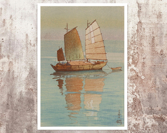 Hiroshi Yoshida “Sailboats, Evening Glow” (c.1926) - Mabon Gallery