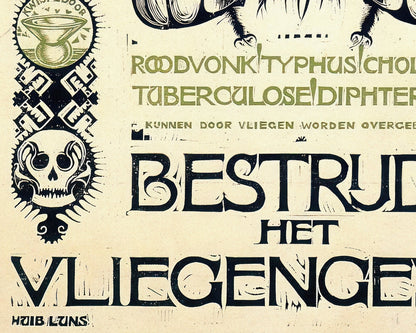 Huib Luns "Bestrijd het Vliegengevaar" (c.1915) Dutch Public Service Advertisement - Mabon Gallery