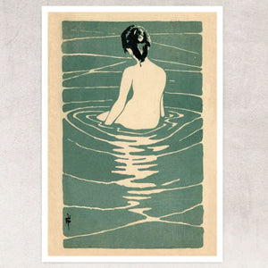 Ichijō Narumi "At the Hot Spring" (c.1906) Vintage Japanese Postcard - Mabon Gallery