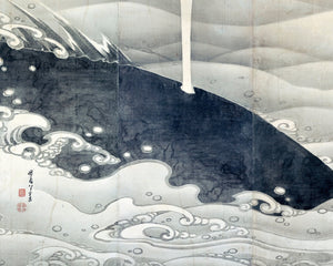 Itō Jakuchū "Whale & Elephant" (c.1796) Pair of Edo Period Screens - Mabon Gallery