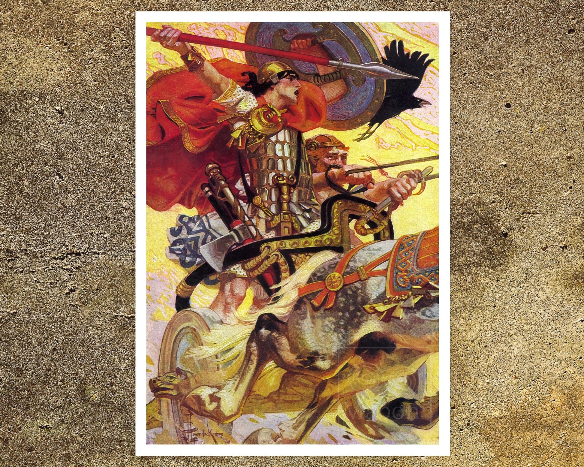 J.C Leyendecker "Cú Chulainn in Battle" (c.1911) - Mabon Gallery