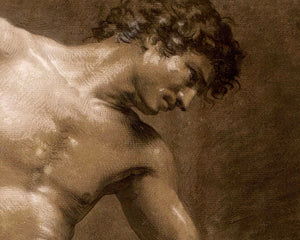 Jean Baptiste Isabey "Nude Man Sitting on a Rock" (c.1789) - Mabon Gallery
