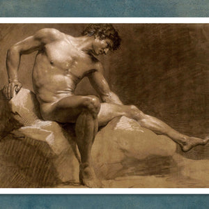 Jean Baptiste Isabey "Nude Man Sitting on a Rock" (c.1789) - Mabon Gallery