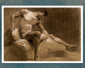 Jean Baptiste Isabey "Nude Man Sitting on a Rock" (c.1789) - Mabon Gallery
