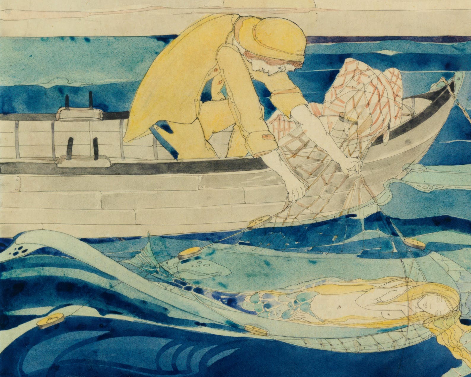 Jessie Marion King "Only A Little Mermaid Lying Fast Asleep" (c.1915) - Mabon Gallery