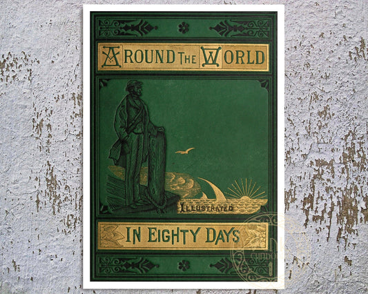 Jules Verne "Around The World In Eighty Days" Book Cover (c.1873) - Mabon Gallery