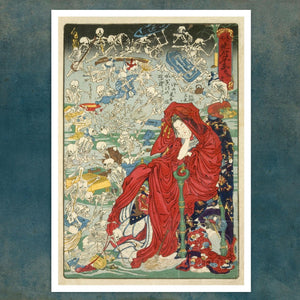 Kawanabe Kyōsai "Jigoku Dayu (Hell Courtesan)" (c.1878) Woodcut, Meiji period - Mabon Gallery